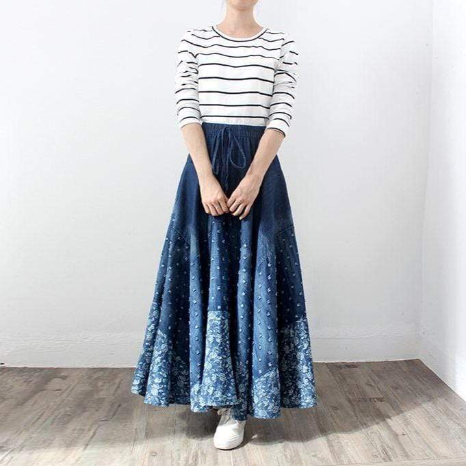 Юбки Buddha Trends Синяя / Джинсовая юбка одного размера в винтажном стиле со складками