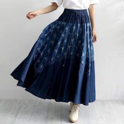 Buddha Trends Skirts Blue / One Size Vintage Pleated Denim Skirt