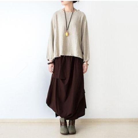Buddha Trends Skirts Brown / One Size Irregular Cut Retro Maxi Skirt