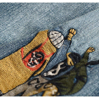 Cartoon Embroidered Denim Skirt