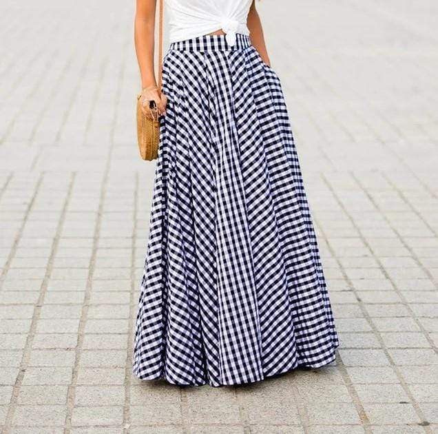 Buddha Trends Skirts Crystal Elegant Plaid Maxi Skirt