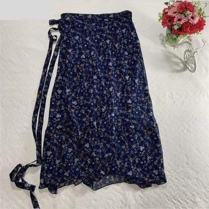 Buddha Trends Sukně Tmavě modrá květinová / XXL květinová Šifonová zavinovací maxi sukně