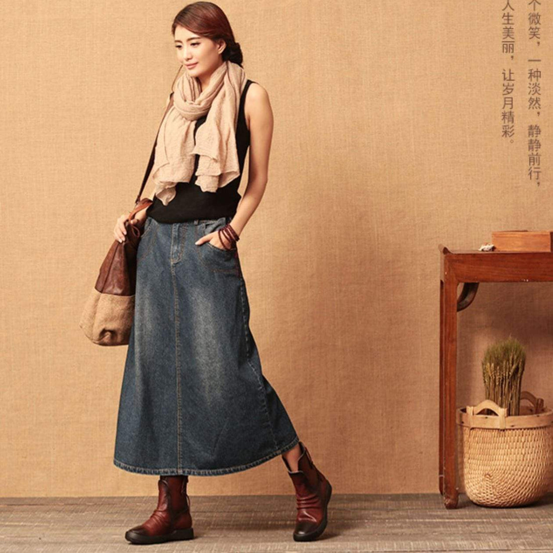 Спідниці Buddha Trends Темно-синій / L Plus Size Довга джинсова спідниця