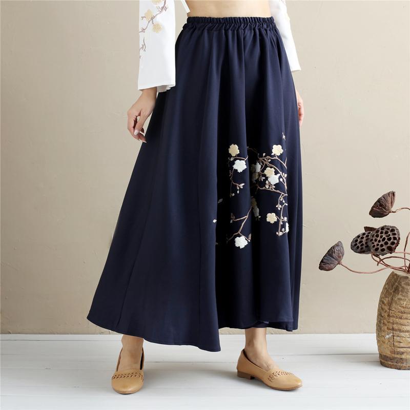 Květinová vyšívaná maxi sukně s vysokým pasem