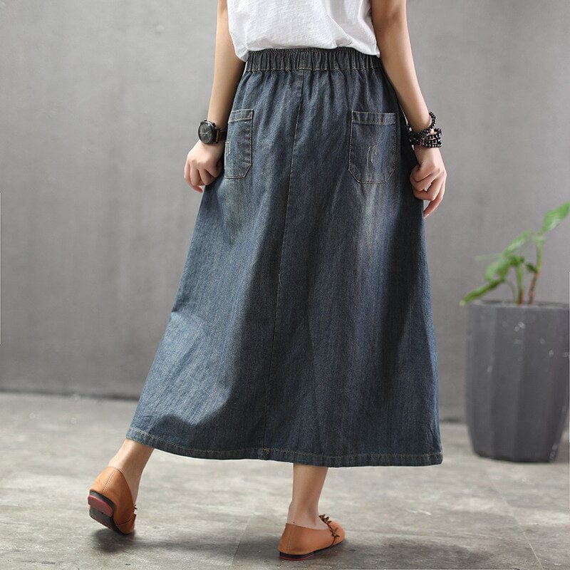Buddha Trends Skirts Embroidered Patchwork Kawaii Denim Skirt