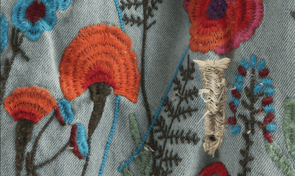 Floral Embroidered Denim Midi Skirt
