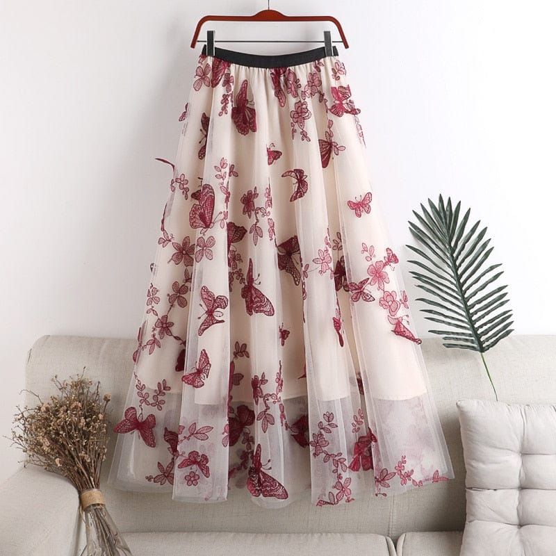 Buddha Trends Skirts Flowers &amp; Butterflies Asymmetrical Midi Skirt