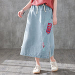 Embroidered Vintage Denim Skirt