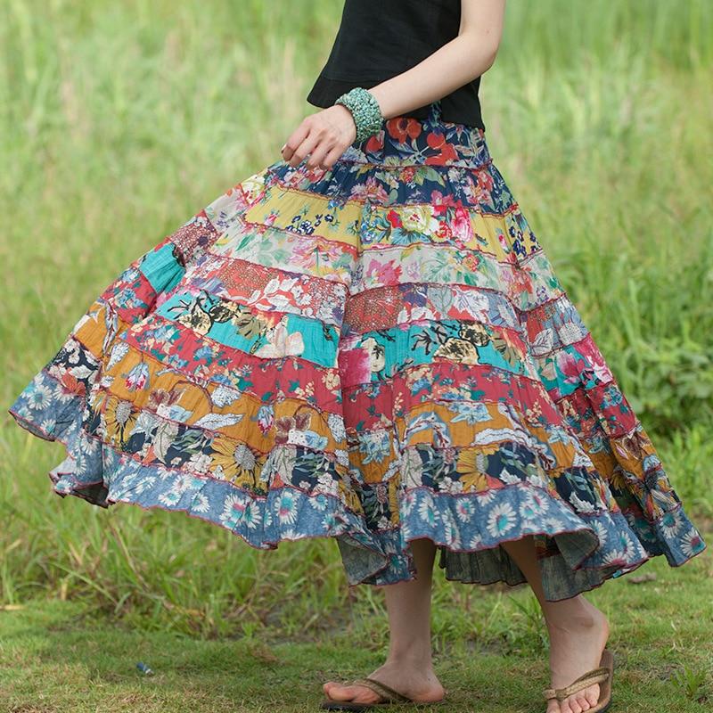 Saias Buddha Trends Multicolor / Tamanho único Random Patchwork Hippie Skirt
