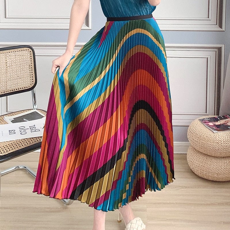 Buddha Trends Skirts Multicolor / One Size Retro Pastel Pleated Midi Skirts