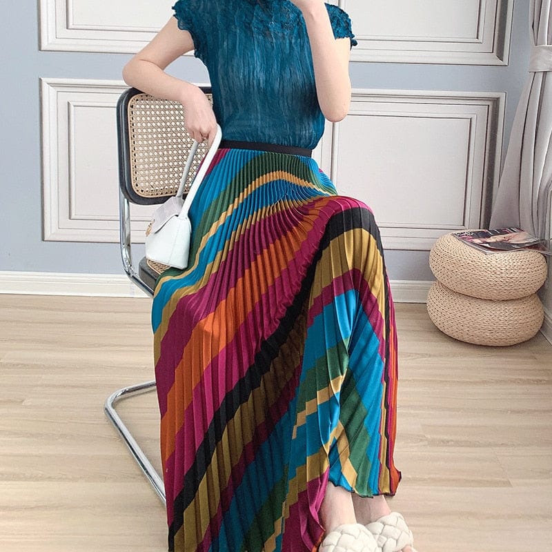 Buddha Trends Skirts Multicolor / One Size Retro Pastel Pleated Midi Skirts