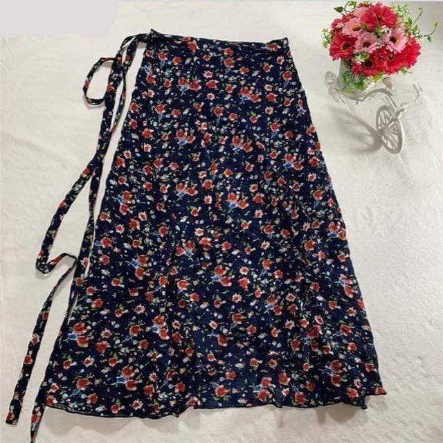 Buddha Trends Skirts Navy Floral / 8XL Floral Chiffon Wrap Maxi Skirt