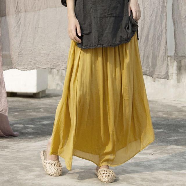 Buddha Trends Sukně Jedna velikost / Žlutá skládaná Vintage žlutá sukně | Lotus