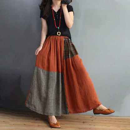 Buddha Trends Skirts Orange / 5XL Vintage Patchwork Corduroy Midi Skirt