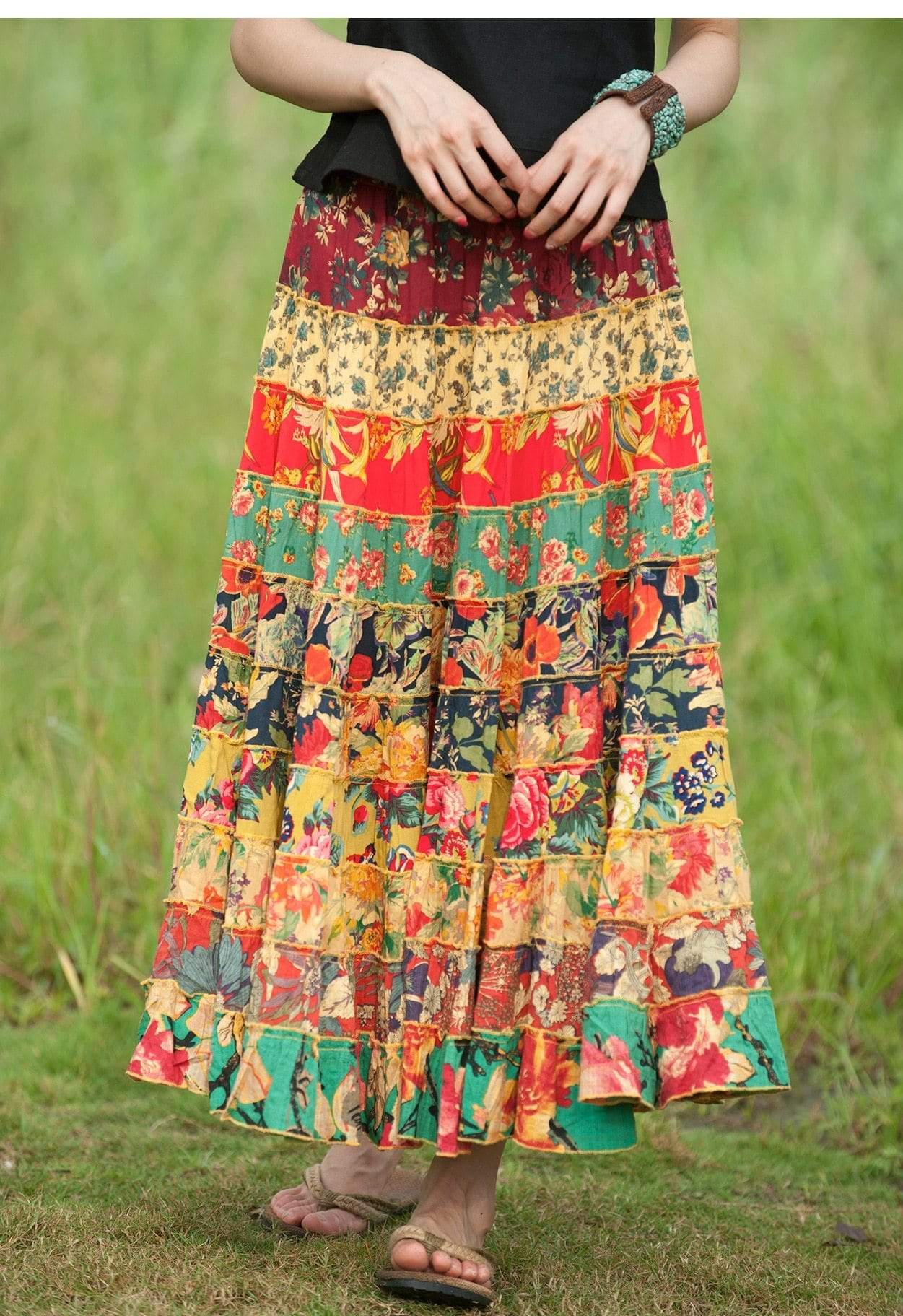 Trendy Buddy Spódnice Losowa patchworkowa hipisowska spódnica