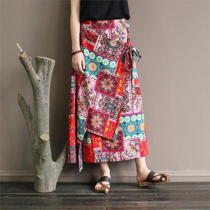 Buddha Trends Skirts Red / One Size National Style Colorful Retro Skirts