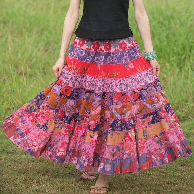 בודהה טרנדים חצאיות ורד / One Size Random Patchwork חצאית היפי