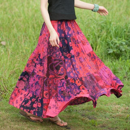 Buddha Trends Skirts Rose Red / One Size Vintage Patchwork Skirt