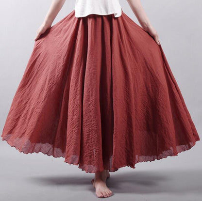 חצאיות בודהה טרנדים חלודות אדום / M חצאית מקסי שיפון שוטפת וחינמית