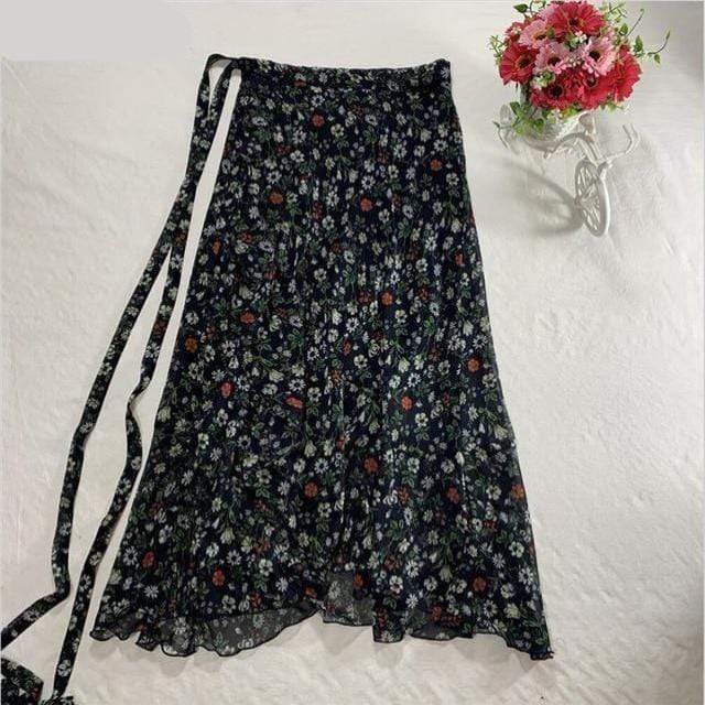 Saias Buddha Trends Vintage Black Floral / XXL Floral Chiffon Wrap Maxi Skirt