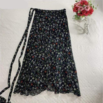 Buddha Trends Sukně Vintage černá květinová / XXL květinová šifonová zavinovací maxi sukně