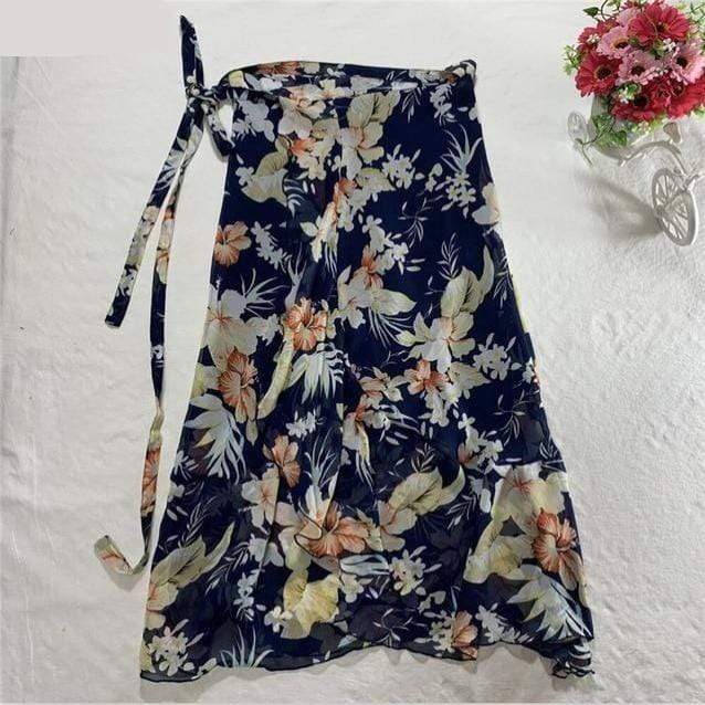 Buddha Trends Skirts Vintage Blue Floral / 8XL Floral Chiffon Wrap Maxi Skirt