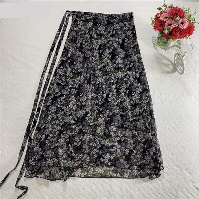 Buddha Trends Skirts Vintage Grey Floral / XXL Floral Chiffon Wrap Maxi Skirt