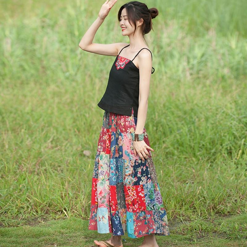 Saias Buddha Trends Vintage Patchwork Skirt