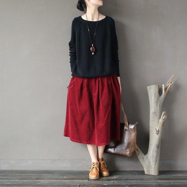 Buddha Trends Skirts wine red / One Size Old School Corduroy Skirts