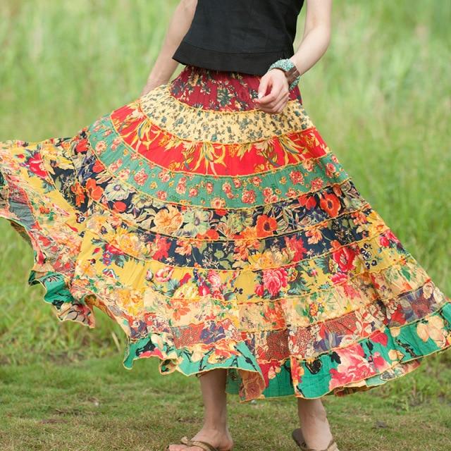Buddha Trends Skirts Yellow / One Size Random Patchwork Hippie Skirt