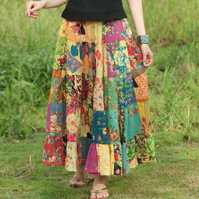 Buddha Trends Skirts Yellow / One Size Vintage Patchwork Skirt