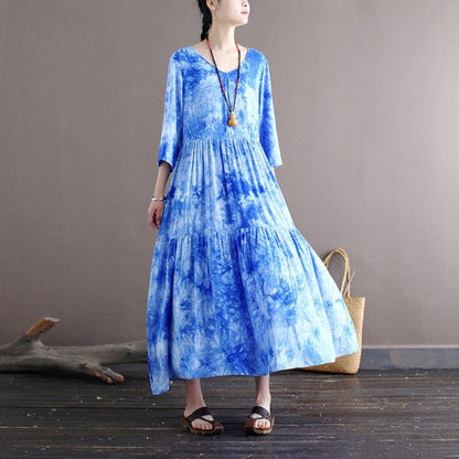 Buddha Trends Sky is the Limit Blue Tie-Dye Midi Dress