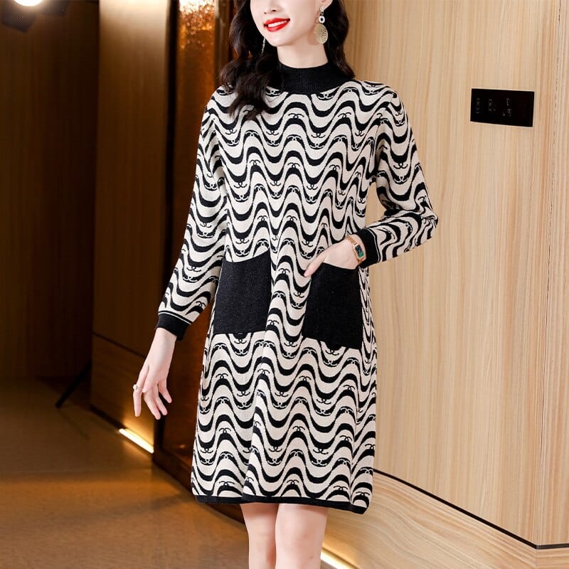 Buddha Trends Sweater Dresses As Shown / M / China Patchwork Slim Knitting Sweater