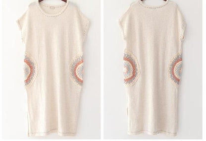 Buddha Trends Robes Pull Beige / Taille Unique Robe T-shirt Maille Brodée Mandala