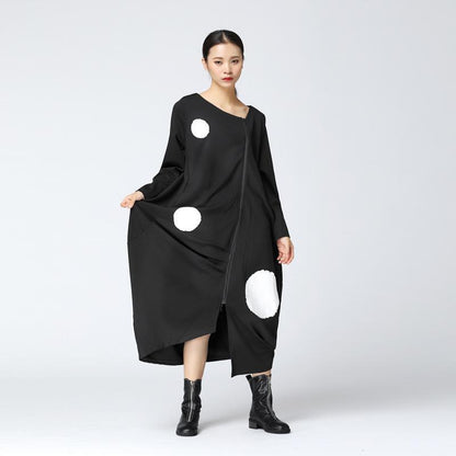 Buddha Trends Sweater Dresses Cardigan zippé oversize à pois noir et blanc