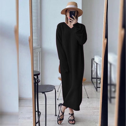 Buddha Trends Sweater Dresses black / S Long Sleeve Oversized Sweater Dress