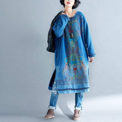 Buddha Trends Sweter Sukienki Niebieski / Jeden Rozmiar Zagraniczony Ripped Sweter Sukienka