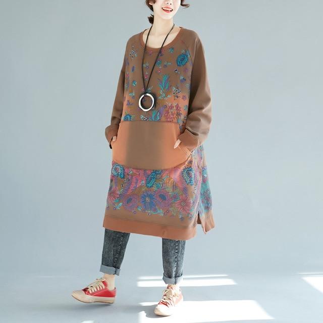 Сукні-светри Buddha Trends Кавовий/однорозмірний светр з квітковим кольором