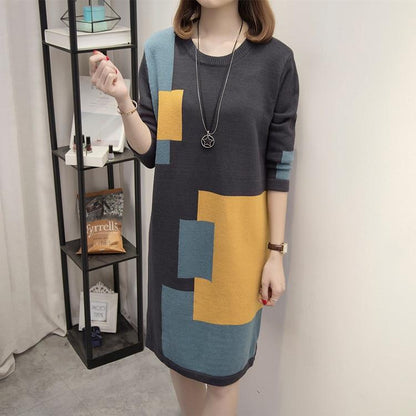Geometric Plus Size Knitted Sweater Dress