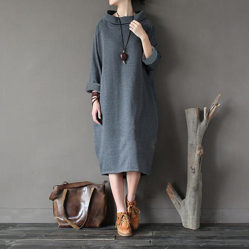 Buddha Trends Sweater Kleider Dunkelgrau / XL Plus Size Oversize Rollkragenpullover Kleid