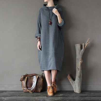 Buddha Trends Sweaterjurken Donkergrijs / XL Grote maten oversized coltrui-jurk