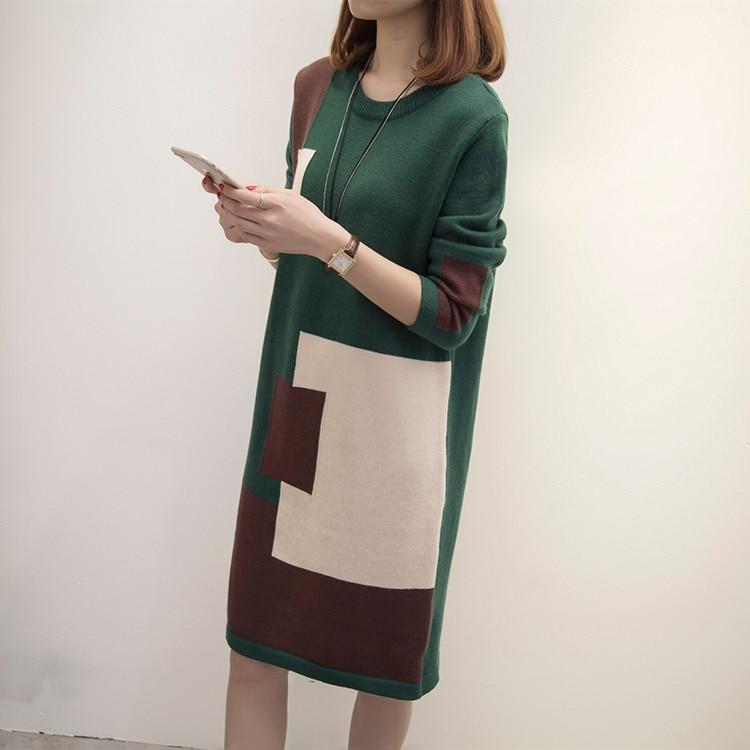 Geometric Plus Size Knitted Sweater Dress