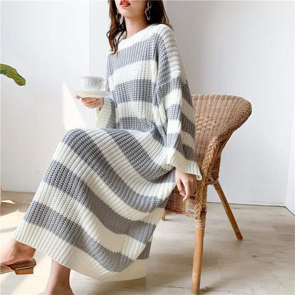 Buddha trends Sweater coquit Grey & White / One Size Oversized Knit Sweater Dress