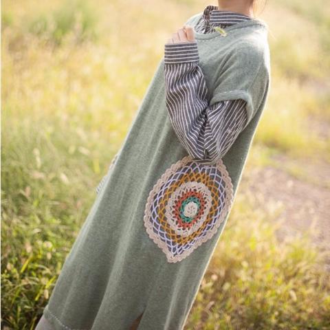 Buddha Trends Sweater Dresses Mandala Embroidered Knitted T-Shirt Dress