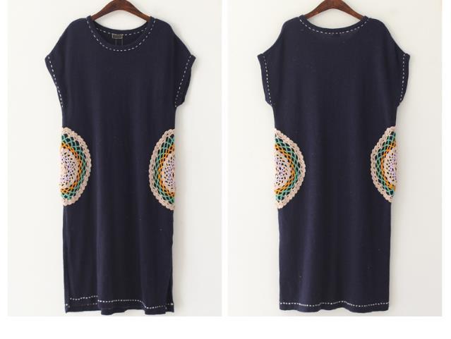 Mandala Embroidered Knitted T-Shirt Dress