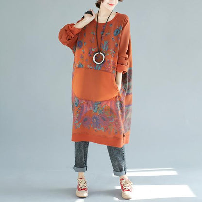 Buddha Trends Sweater Jurken Oranje / One Size Floral Oversized Sweater