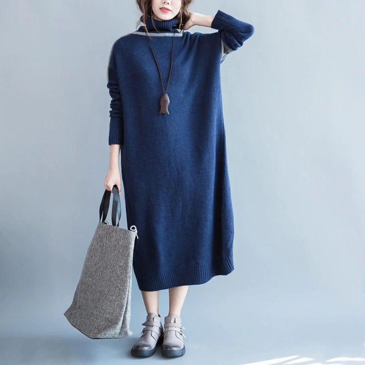 Buddha Trends Sweater coquit Oversized Blue Turtleneck Sweater Dress