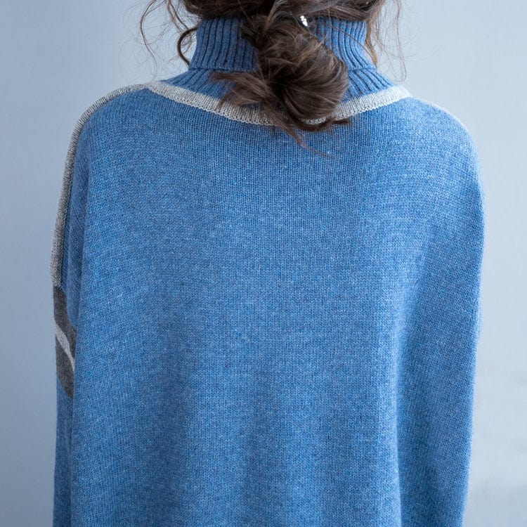 Buddha Trends Sweater Dresses Oversized Blue Turtleneck Sweater Dress