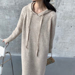 Buddha Trends Sweater Dresses Abito lungo maglione con cappuccio oversize