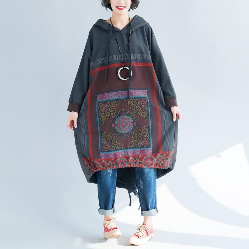 Budda Trends Swetry Sukienki Oversize Tribal Kapturem Sweter